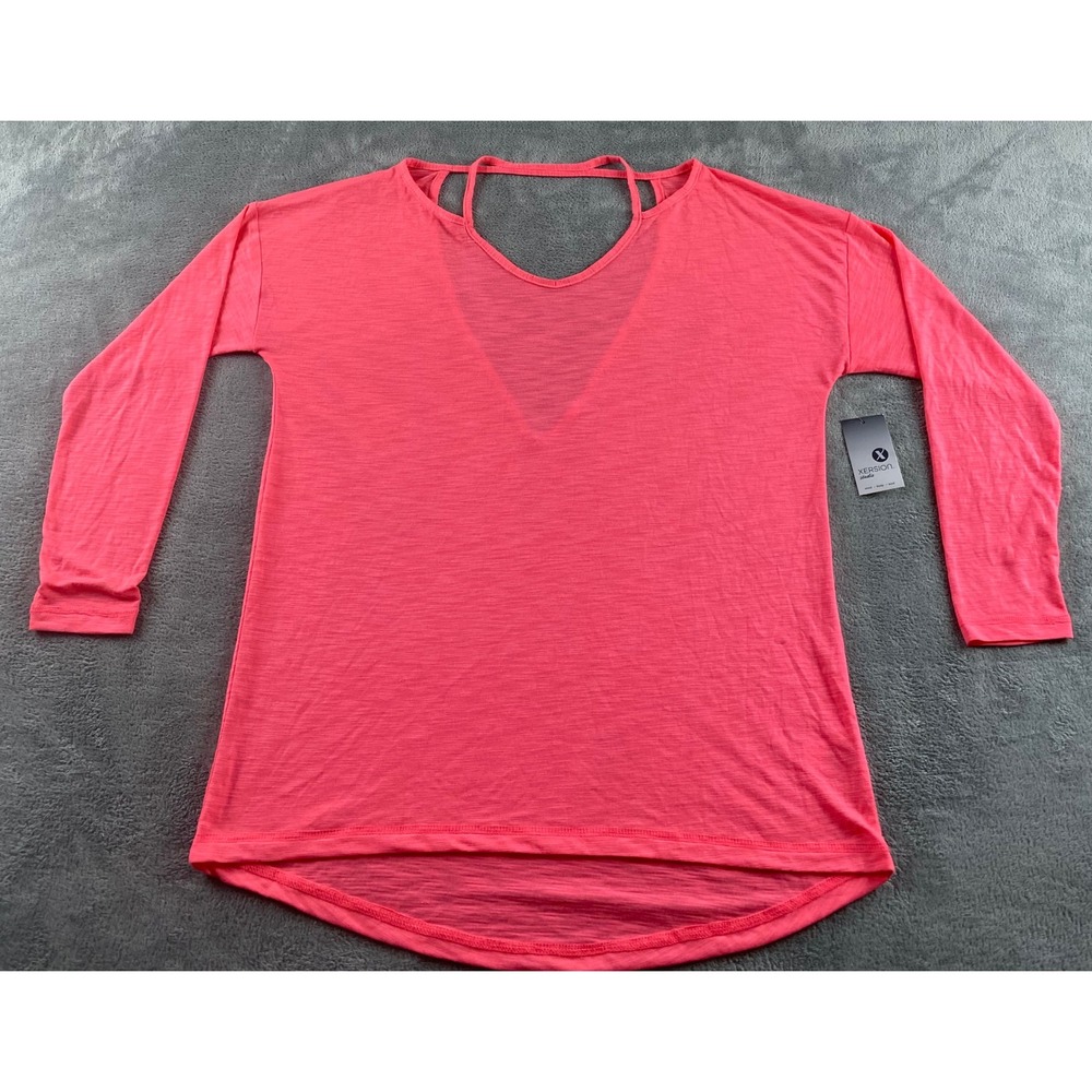 Xersion Studio Womens Small Coral Pink Strappy Back Long Sleeve‎ Active Top NWT